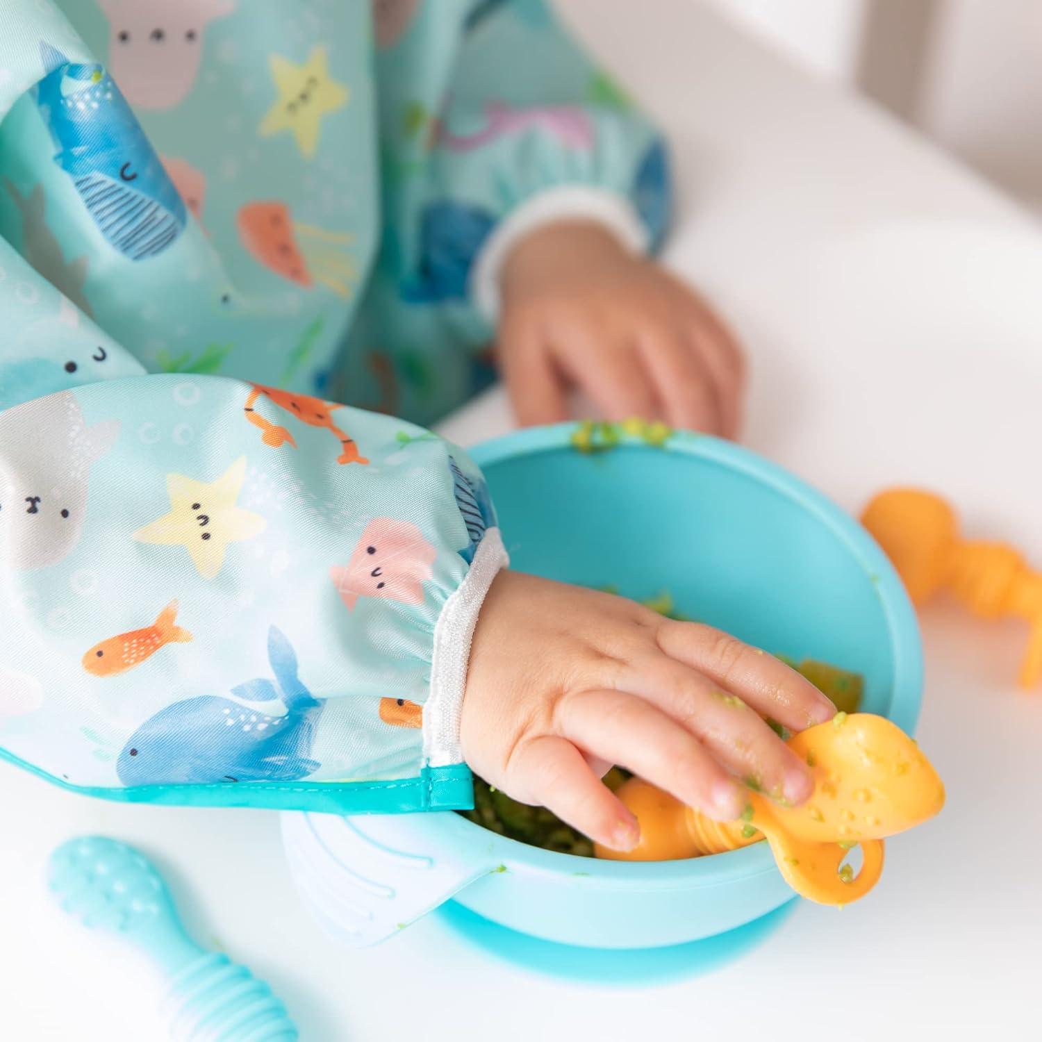 Bumkins Sleeved Bib Baby Bib, Toddler Bib, Smock, Waterproof Fabric, Fits Ages 6-24 Months - Image 2